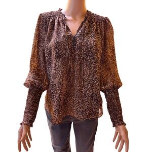 1.State Smocked Cuff Animal Print Top Medium